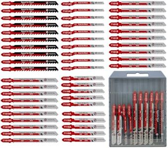 50PCS T-Shank Jigsaw Blades Set - FOCSTOL HSS/HCS Jig Saw Blades for Cutting Metal, Wood and Plastic (T118A,T118B,T101AO,T101B,T101BR,T144D)