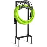 GREENER Garden Hose Holder GREENER Detachable Water Hose Holder Freestanding Heavy Duty Metal Hose Hanger Holds 150-feet Hose,Outdoor Hose Holder Storage Hose Stand Rack For Outside Yard Lawn,Black