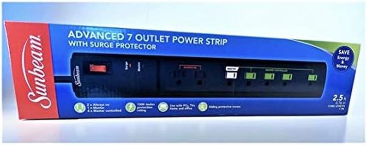 Sunbeam Advance 7 Outlet Power Strip with Surge Protector & Spaced Outlet 15A