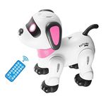 YIMAN Remote Control Robot Dog Toy, Programmable Interactive & Smart Dancing Robots for Kids 5 and up, RC Stunt Toy Dog with Sound LED Eyes, Electronic Pets Toys Robotic Dogs for Kids Gifts (pink)