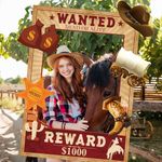 SKIRUP West Wanted Photo Booth Prop Kit Cowboy Party Decoration Cowboy Theme Photo Booth Prop Set Wild Western Selfie Photo Booth Poster for Cowboy Cowgirl Rustic Party Supplies, SK0033