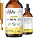 Wild & Organic Mullein Tincture - Lung Detox - Mullein Leaf Extract for Lungs - Liquid Mullein Drops for Lung Cleanse - Lung Support Supplement - Vegan, No Additives - 4 oz