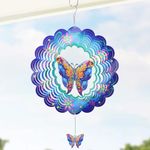 EEEKit Butterfly Garden Wind Spinner, Stainless Steel Hanging Decorations, Blue, 30x30 cm, Ideal for Outdoor Indoor Yard Art Garden Decor