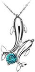 Silver Dolphins Pendant Necklace - Cute Charm Chain Jewelry for Ladies and Girls