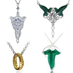 HJYZY 4pcs Elven Leaf Aragorn Arwen Evenstar Pendant Necklace Gold Tone The Ring Pendant Necklace Vintage Green Leaf Elven Pin Brooch Pendant Chain Necklace