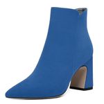 WAYDERNS Womens Suede Solid Zip Pointed Toe All Weather Dating Chunky High Heel Ankle High Boots 3.3 Inch, Royal Blue, 9.5