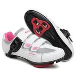 Womens Cycling Shoes Compatible with Peloton Bike Clip in Ladies Indoor Cycling Road Bike Riding Biking Shoes, Pre-Installed Delta Cleats, White/Pink, 8.5 Women/6.5 Men