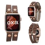OXA Leather Cuff Monogram Compatible with Apple Watch Band | Series 8 7 6 5 4 3 2 1 SE Ultra | Polished Stainless-Steel Buckle and Adapters | Men and Women | 38mm 40mm 41mm | - Brown