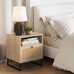 Nathan James Mina Side, End or Accent Table in a Natural Oak Wood Finish & Matte Black Accents, Oak/Black