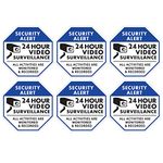 CCTV Video Surveillance Security Stickers, Blue and White Octagon-Shaped,84mm X 84mm Vinyl Decals - Indoor & Outdoor Use, UV Protected & Waterproof - 6 Labels