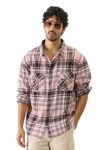 The Souled Store Checks Pink Wine Long Sleeve Collared Neck Cotton Button-Down Relaxed Fit Shirts for Men's & Boys' - Casual Comfort with Stylish Flair