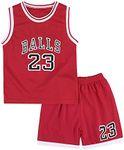 GLIGLITTR Toddler Kid Basketball Jersey Outfit Baby Boy Girl Letters Tank Top + Track Shorts Sets Boy Summer Clothes (Red, 2-3T)