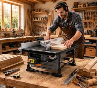 Portable Table Saw for Jobsite & Workshop, 8-Inch Woodworking Power Tool with 6.7-Amp Copper Motor, Precision Wood Cutting, Adjustable Blade Angle, Sliding Miter Gauge, Compact Benchtop Saw