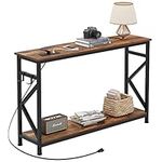 Mexin 47 Inch Console Table, Two Tier Entryway Table with 2 Outlets and 2 USB Ports, Behind Couch Narrow Long Table for Hallway Living Room Bedroom, Rustic Brown