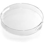 Kurtzy Clear Round Plastic Serving Tray with Handles - 30cm/11.81 Inches Diameter - Extra Large, Acrylic Spill Proof Tray - Decorative Breakfast, Tea/Coffee, Food, Drinks and Table Organiser