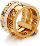 Jarlinwel Stainless Steel CZ Zirconia Roman Numeral Ring For Women Girls 3 in 1 Spinner Rings, Gold,Stainless Steel,Zirconia, Cubic Zirconia