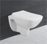 Commode Wall Mount/Wall Hung Western Toilet/Commode/Water Closet/EWC/WC/European Commode for Bathrooms P Trap Outlet is from Wall with Soft Close Seat Cover in White Color Dimension 53x35x37 (Orbit)