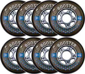 K2 Skates Unisex - Adult Wheels with Ball Bearing Booster 80 mm 82A 8-Wheel Pack W ILQ 7 - Black - 80 mm - 30F3009, 8 Pieces (Pack of 1)