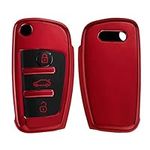 kwmobile Key Cover Compatible with Audi 3 Button Flip Key - Soft TPU Car Key Fob Protector Case - Red High Gloss