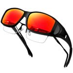 KANASTAL Orange Sunglasses Mens Over Glasses Sunglasses Womens Polarised FitOver Mirrored Rectangular Retro Vintage Beach Vacation UV400 - Black Frame Orange Red Lens