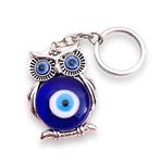 BLUE BEADS Blue and Silver Evil Eye Keychain for Bike/Car Gifting with Key Ring Anti-Rust (Pack of 1) (1)