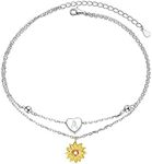 Sterling Silver Layered Chain Alphabet Letter Initial A with Sunflower Beads Foot Bracelet Anklet for Women