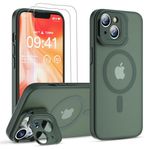 GOODVISH Newest Magnetic Case for iPhone 14 /iPhone 13 Case Compatible with MagSafe [Magic Camera Stand+2 Screen Protector] All-in-1 Shockproof Slim Hard Translucent Matte Phone Case Cover, Green