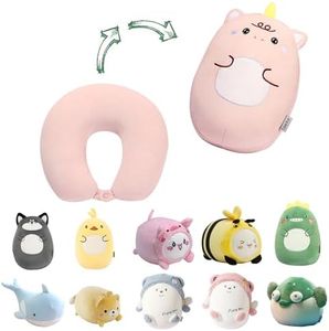 stocaggio 2-in-1 Travel Pillow for Kids - Soft and Adorable Animals Plushie That Converts into a U-Shaped Neck Pillow for Ultimate Comfort During Airplane, Car, Train, Bus Trip-Unicorn