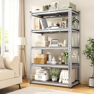 REIBII Heavy Duty Garage Shelving with 2000LBS Capacity,5 Tier Waterproof Metal Storage Rack for Outdoor Balcony,Compact Space Organization with Adjustable Shelves,28"Wx12"Dx60"H,Sliver Shelves 4 Pack