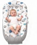 GloTika Baby Nest, Newborn Lounger with Breathable & Soft Cover for Home and Travel, Cute Pattern 0-24 Months Newborn Babies Essentials Gifts, Sky