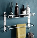 GRIVAN Multipurpose Stainless Steel Single Layer Shelf with Towel Rod I Multipurpose Wall Mount Bath Shelf Organizer l Bathroom Shelf and Rack I Bathroom Accessories - Chrome Finish, Silver