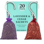 20 Pack - 10 Cedar and 10 Lavender Sachet Bags, Fully Stuffed Scented Sachets with Hanger Hooks, Perfect for Closets, Drawers, Cars, Gym Bags, or Anyplace That Needs to Smell Better