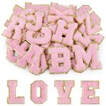 Morcheiong 26Pcs Self Adhesive Chenille Letter Patches A-Z, Iron on Letters for DIY Clothing, Fabric, Shoes, Bags (Light Pink)