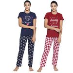 Real Basics Women's Cotton Animal Print Pajama Set Pack of 2(RB-W-PS-XXL-P2-(Blue+Check)_Multi-Coloured_XX-Large)