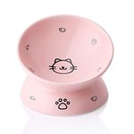 Sweejar Home Ceramic Raised Cat Bowls, Slanted Cat Dish Food or Water Bowls, Elevated Porcelain Pet Feeder Bowl Protect Cat's Spine, Stress Free, 140ml, Backflow Prevention (Pink)