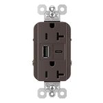 Legrand Pass & Seymour TR20USBAC6 20 Amp Tamper-Resistant Heavy-Duty Specification Grade Decorator Duplex Receptacle Outlet with Ultra Fast USB A/C 6.0A Charging Ports, Brown (1 Count)