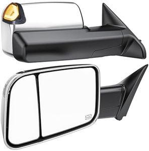 Switchback Signal Tow Mirrors Compatible with Dodge Ram 1500(2009-2018) 2500 3500(2010-2018), Power Heated Flip Up Extended Trailer Towing Side Mirrors w/Puddle Light, Smoked Lens Chrome Housing