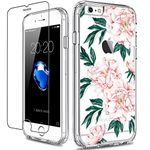 GiiKa iPhone 6 6s Case with Screen Protector, Clear Heavy Duty Protective Case Floral Girls Women Shockproof Hard PC Back Case with Slim TPU Bumper Cover Phone Case for iPhone 6s, Pink Flowers