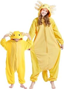 DarkCom Animal Onesie for Kids,Flannel Cosplay Gold Axolotl Halloween Costume Parent-Child Sleepwear for Girls Boys 4-5 T