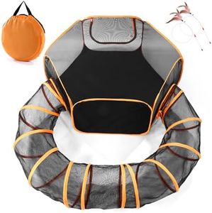 Odoland Large Pet Tunnel Cat, Foldable Small Animal Playpen Outdoor Cat Enclosure Tunnel Protable Dog Playpens Indoors for Hamster, Guinea Pig, Rabbit - Cat Play Tunnel with Tent