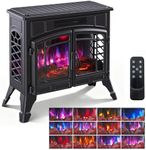 INMOZATA Free Standing Electric Fire Stove with Remote Control, 12 Colors LED Log Flame Effect, 3 Heater Modes 900W/1800W/ECO, Adjustable Thermostat, Dimmer, Overheat Protection, Child-Lock Protection