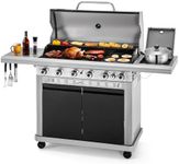 MFSTUDIO 7 Burner BBQ Gas Propane Grill with Searing Side Burner, Porcelain-Enameled Cast Iron Grates and Dual-Side Griddle Combo for Outdoor Barbecue Cooking