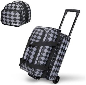 2 Ball Bowling Bag with Wheels + 1 Ball Color Matching Add On Tote,Rolling 3 Ball Bowling Bag with Shoe Compartment for Shoes (Up To US Mens Size 16)，Retractable Handle - Extends to 40"