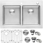 Ruvati 33 x 22 inch Drop-in Topmount Kitchen Sink 16 Gauge Stainless Steel 50/50 Double Bowl - RVM5150