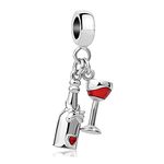 Luluadorn Sparkling Red Wine Bottle and Glass Cup Charms Red Wine Lover Dangle Bead Compatible with Pandora Charms Bracelets