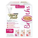 Fancy Feast Broths Cat Food Complement, Seafood Bisque Collection Variety Pack 3 Flavours - 40 g Pouch (12 Pack)