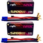 CNHL 5200mAh 2S Shorty Lipo Battery 120C 7.6V High Voltage Hard Case with EC3 Plug for RC Car Airplane Truck Tank Buggy Boat Team Associated Enduro 1/10(2 Packs)