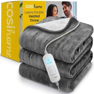 Cosi Home® Luxury Heated Throw in Grey - Electric Blanket - Extra Large Heated Blanket, Machine Washable Fleece & Sherpa - Digital Remote, Timer and 10 Heat Settings - Double Size, 200 x 150 cm