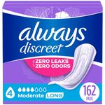 Always Discreet, Incontinence & Postpartum Pads For Women, Size 4 Drops, Moderate Long Absorbency, 162 Total Count (3 Packs of 54 Count)