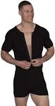 GYMAPE Mens Short Sleeve Onesie Henley Jumpsuit Pajamas Stretchy Cotton One Piece Garment Black L